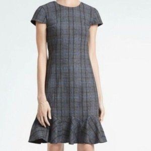Banana Republic Gray Blue Plaid Flounce Ruffle Hem